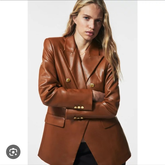 Zara Faux Leather Double Breasted Blazer - Picture 4 of 15